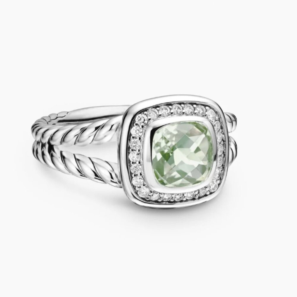 [David Yurman] Petite Albion Ring, Sterling Silver with Prasiolite and Diamonds